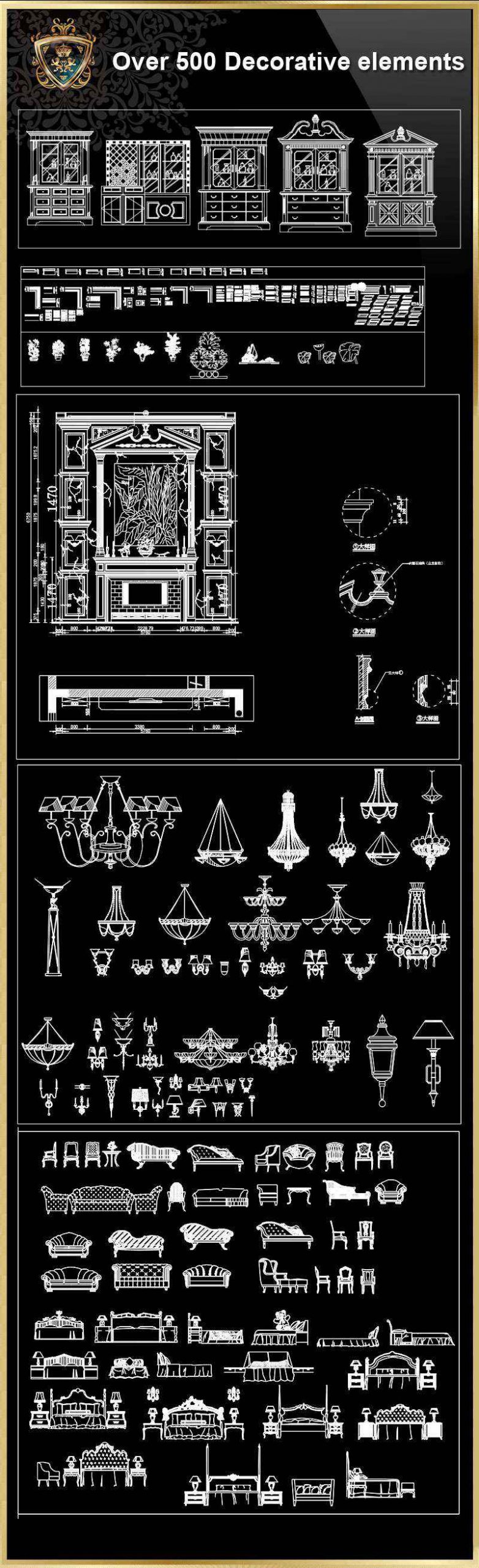 Over 500+ Neoclassical Interiors Decor, Decorative elements-Frame,Pattern,Border,Door,Windows,Cabinet,Lattice,Ceiling,Paving - Image 4