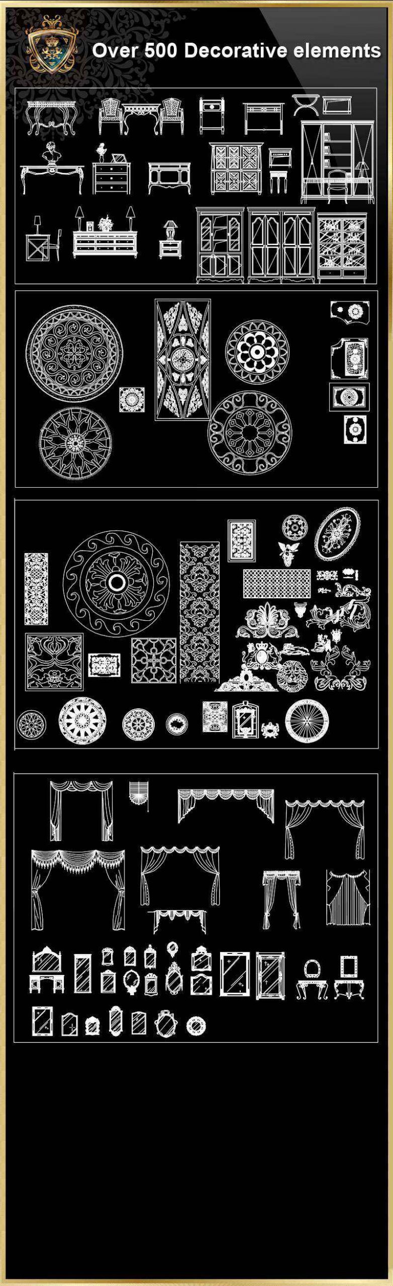 Over 500+ Neoclassical Interiors Decor, Decorative elements-Frame,Pattern,Border,Door,Windows,Cabinet,Lattice,Ceiling,Paving - Image 3