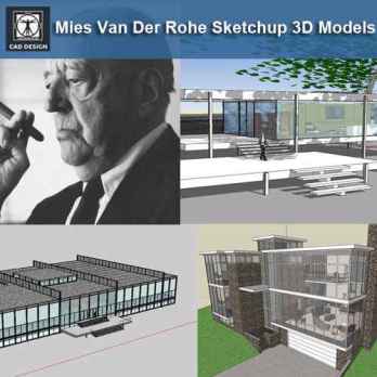 17 Projects of Mies Van Der Rohe Architecture Sketchup 3D Models