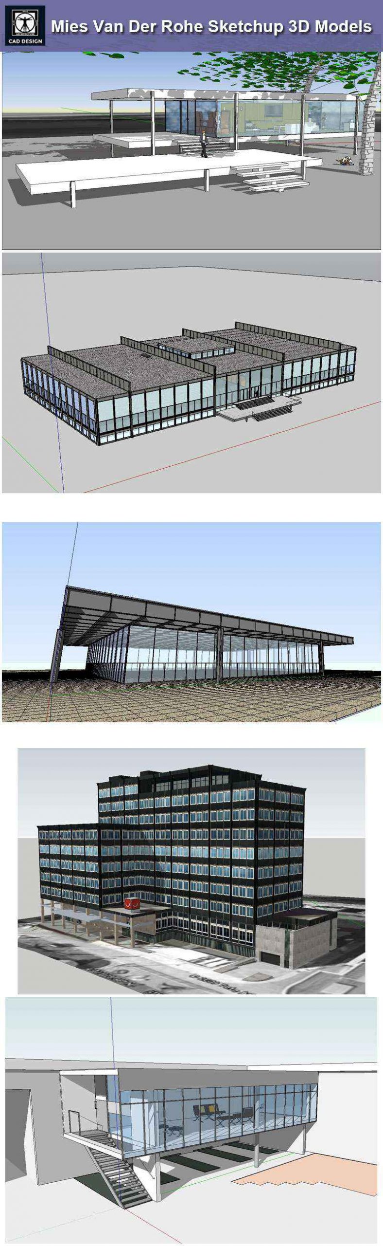 17 Projects of Mies Van Der Rohe Architecture Sketchup 3D Models - Image 4