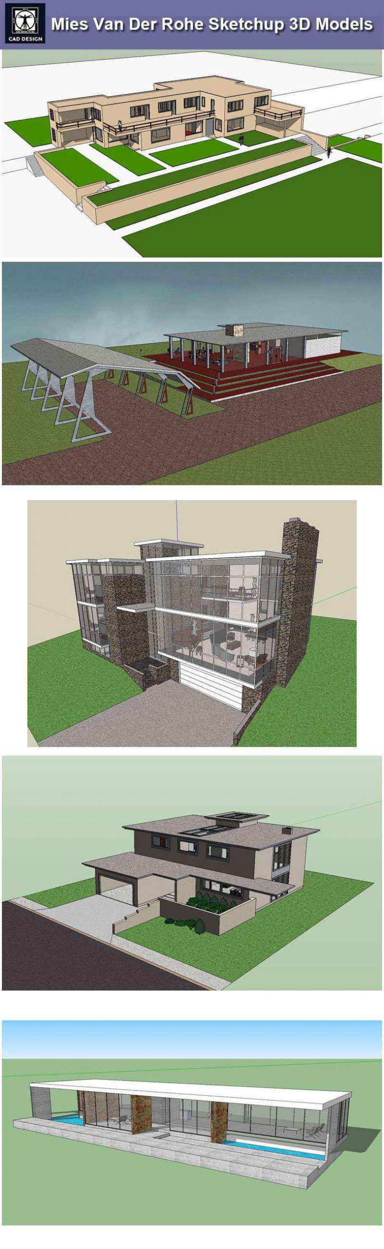 17 Projects of Mies Van Der Rohe Architecture Sketchup 3D Models - Image 2