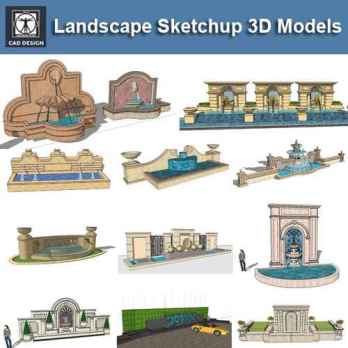 European Fountain & Waterfall Landscape-Sketchup 3D Models(Best Recommanded!!)