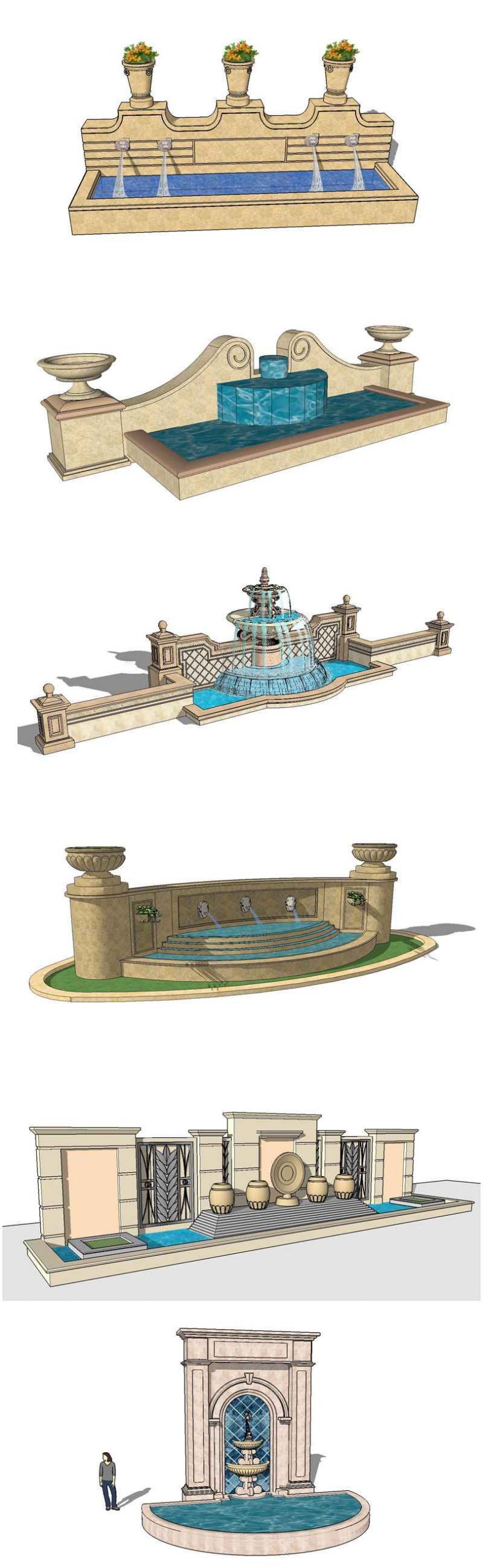 European Fountain & Waterfall Landscape-Sketchup 3D Models(Best Recommanded!!) - Image 3