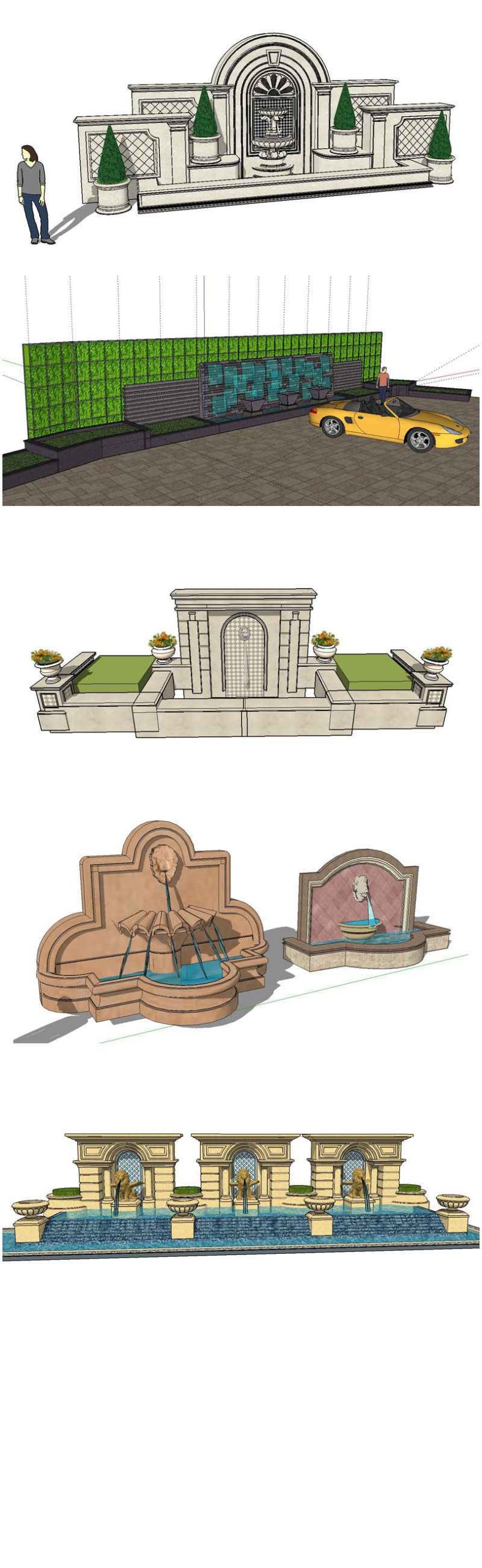 European Fountain & Waterfall Landscape-Sketchup 3D Models(Best Recommanded!!) - Image 2