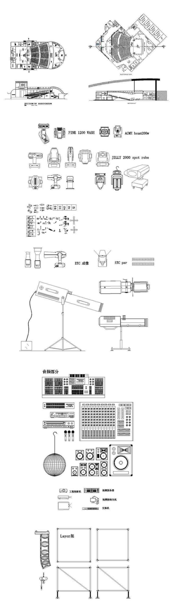 ★【Auditorium ,Cinema, Theaters CAD Blocks-Stage Equipment CAD Blocks】@Cinema Design,Autocad Blocks,Cinema Details,Cinema Section,Cinema elevation design drawings - Image 2