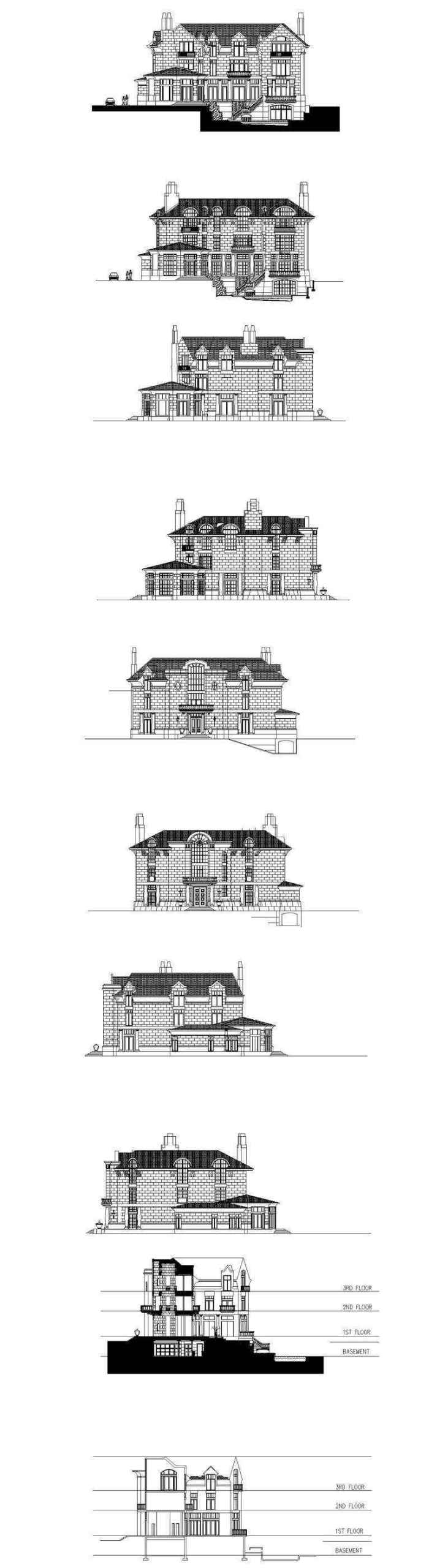 ★【Villa CAD Design,Details Project V.4-England Manor Style】Chateau,Manor,Mansion,Villa@Autocad Blocks,Drawings,CAD Details,Elevation - Image 3