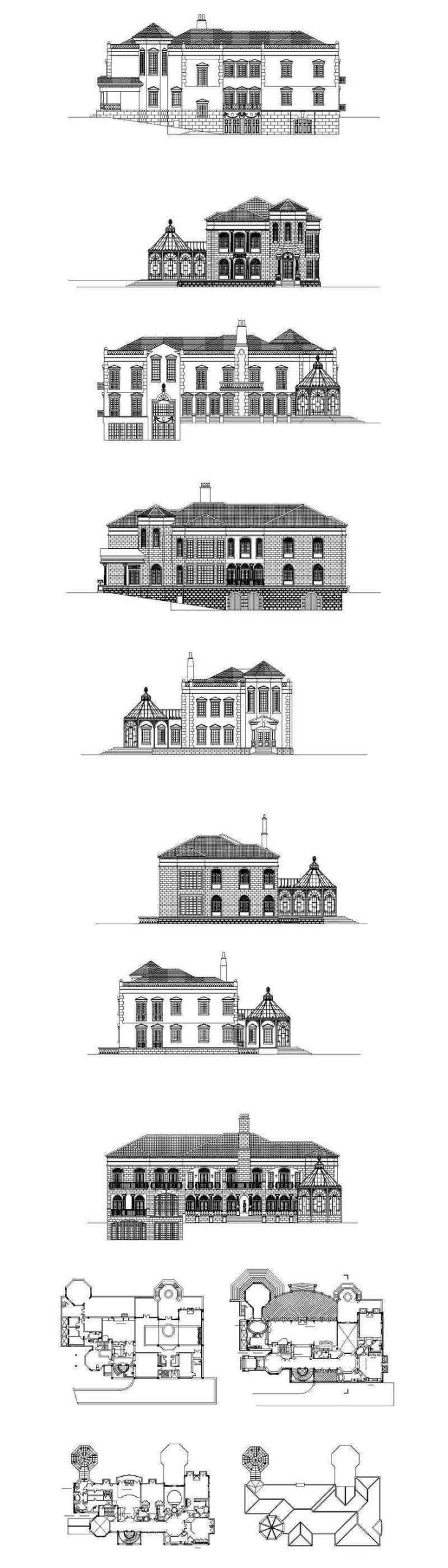 ★【Villa CAD Design,Details Project V.7-British George Style】Chateau,Manor,Mansion,Villa@Autocad Blocks,Drawings,CAD Details,Elevation - Image 3