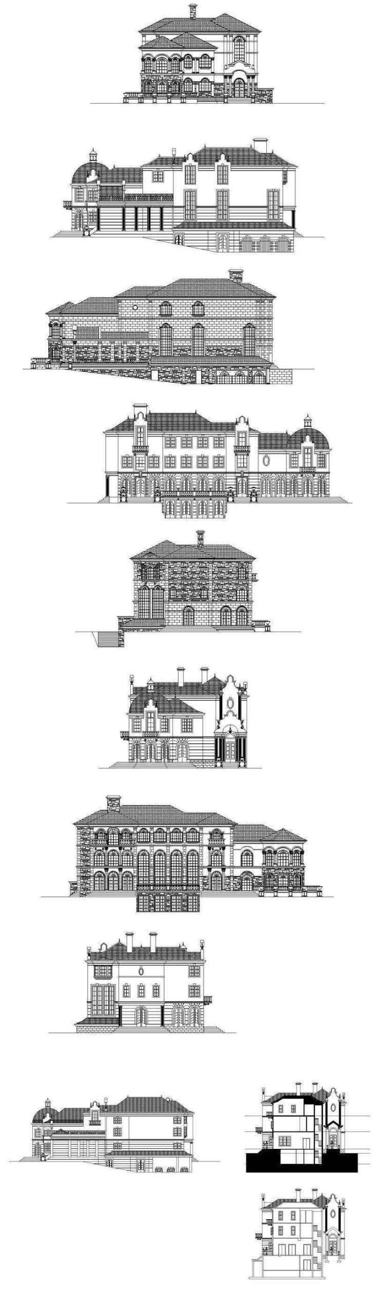 ★【Villa CAD Design,Details Project V.8-French Fontainebleau Style】Chateau,Manor,Mansion,Villa@Autocad Blocks,Drawings,CAD Details,Elevation - Image 3