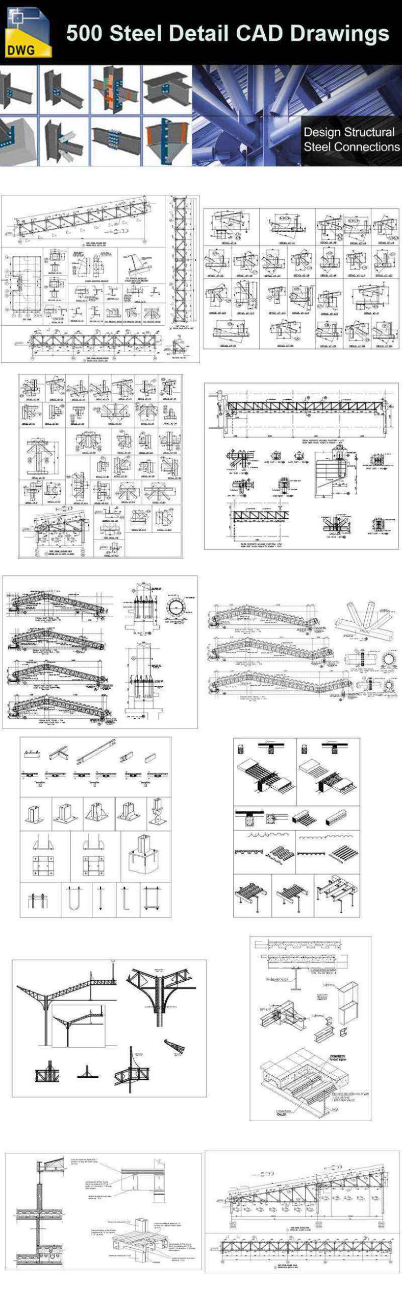 【Architecture CAD Details Collections】-Over 500+ various type of Steel Structure Details CAD Drawings - Image 6