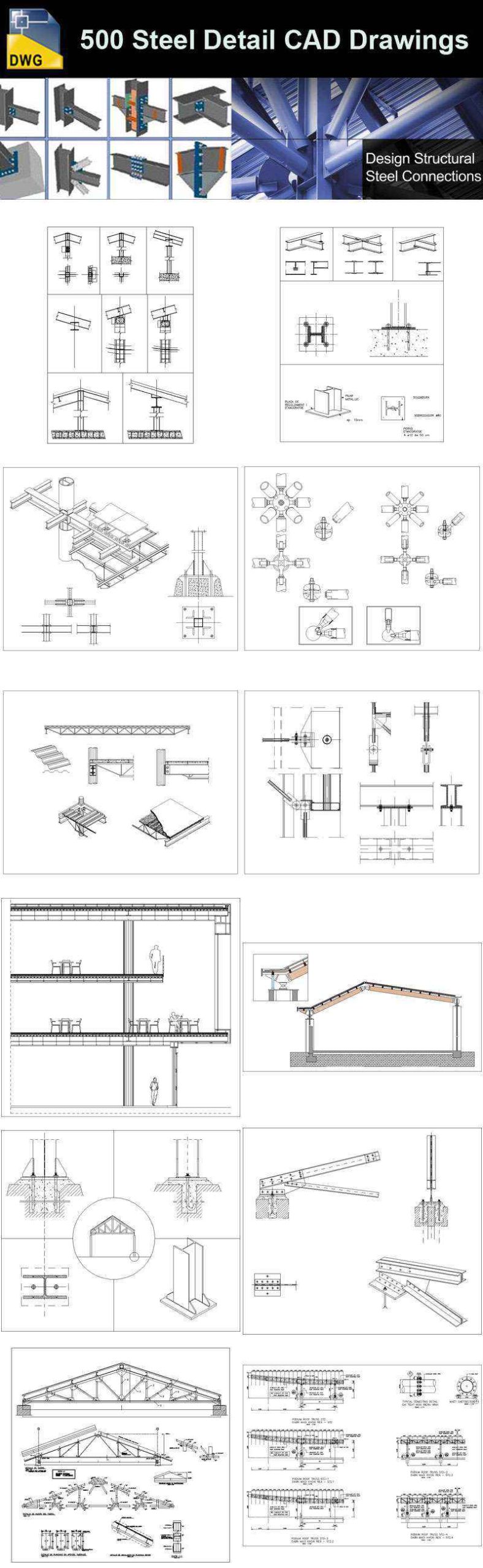 【Architecture CAD Details Collections】-Over 500+ various type of Steel Structure Details CAD Drawings - Image 5