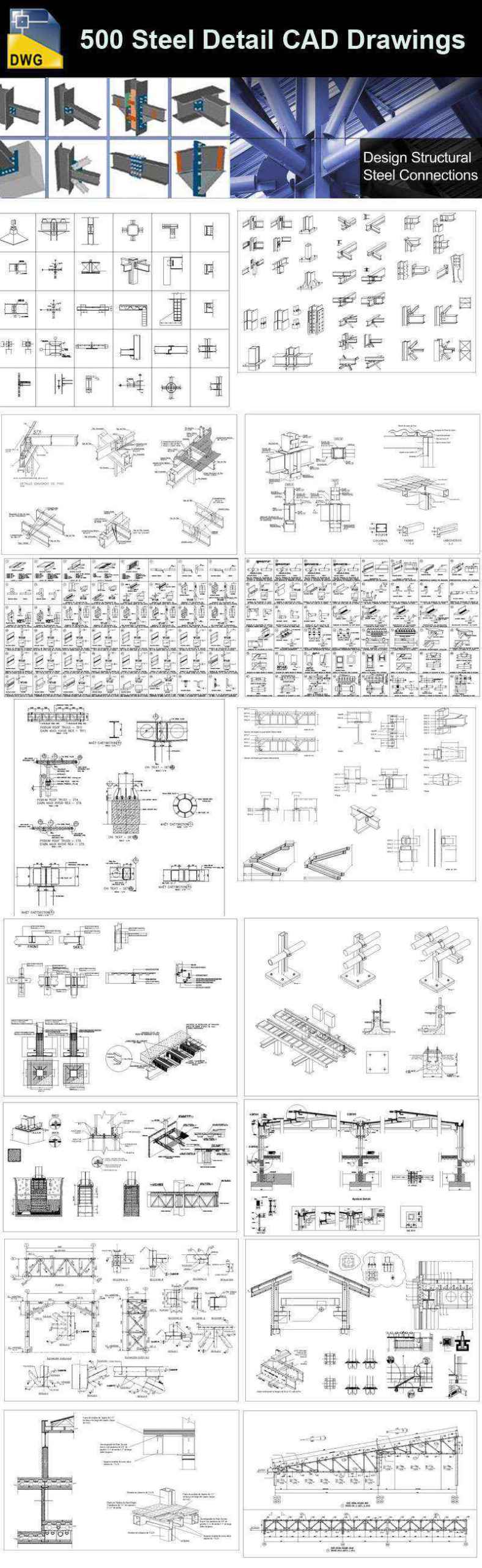 【Architecture CAD Details Collections】-Over 500+ various type of Steel Structure Details CAD Drawings - Image 3