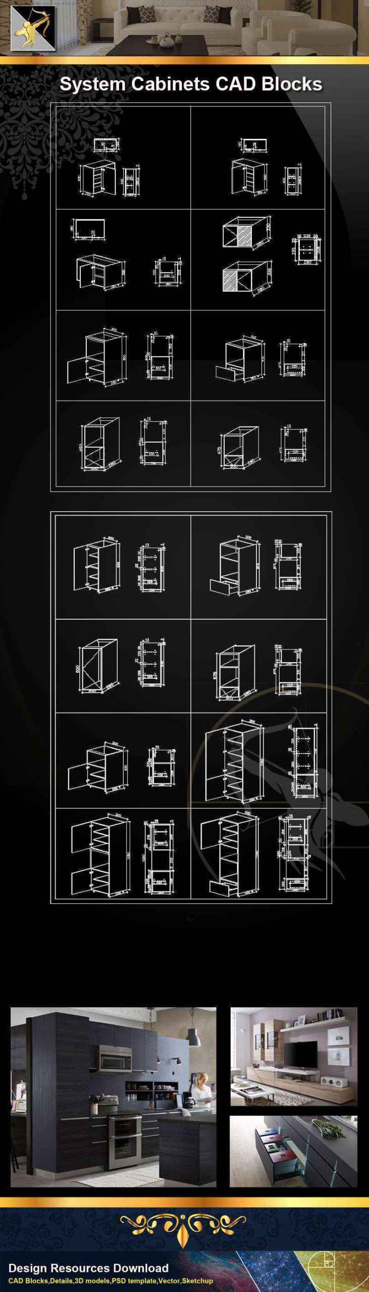★【 System Cabinets CAD Drawings V.2】@Autocad Blocks,Drawings,CAD Details,Elevation - Image 4