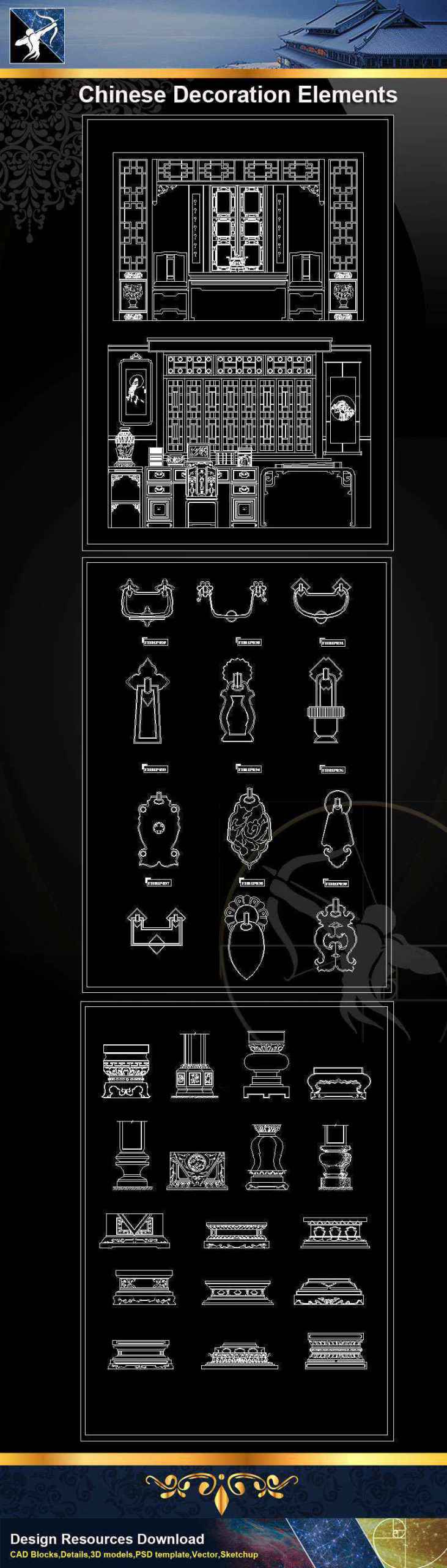 ★【Chinese Decoration Elements】@Autocad Blocks,Drawings,CAD Details,Elevation