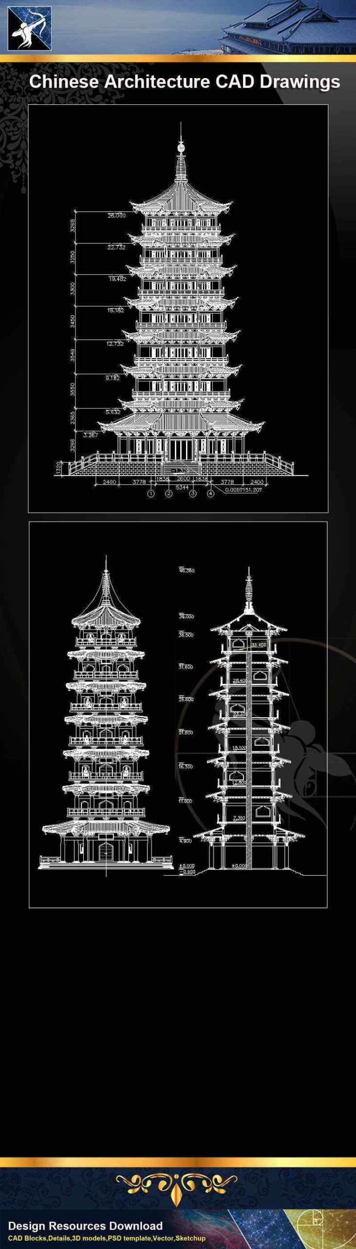 ★【Chinese Architecture-Tower CAD Drawings】@Autocad Blocks,Drawings,CAD Details,Elevation - Image 2