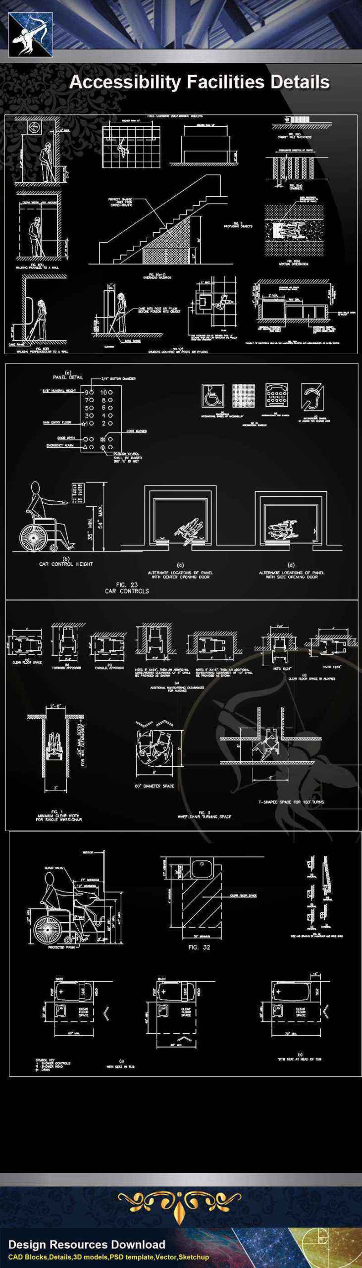 【Architecture CAD Details Collections】Accessibility Facilities Details V.2 - Image 2