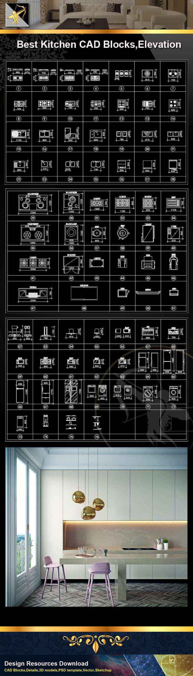 ★【Kitchen CAD Blocks】@Autocad Blocks,Drawings,CAD Details,Elevation - Image 2