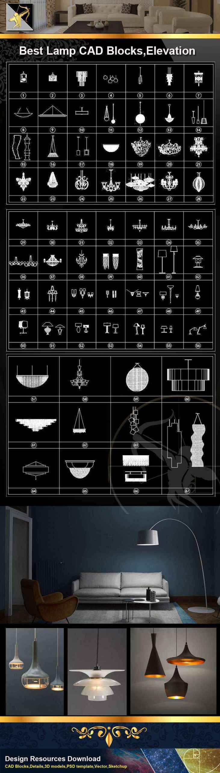 ★【Lamp CAD Blocks】@Autocad Blocks,Drawings,CAD Details,Elevation - Image 2