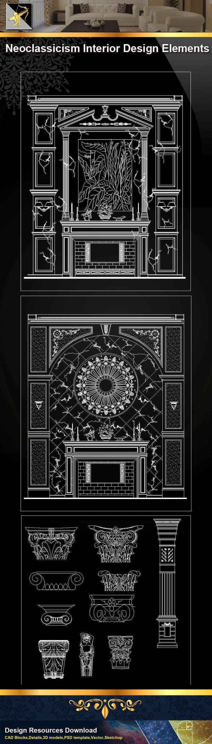 ★【Neoclassicism Interior Design CAD Drawings】@Autocad Blocks,Drawings,CAD Details,Elevation - Image 2
