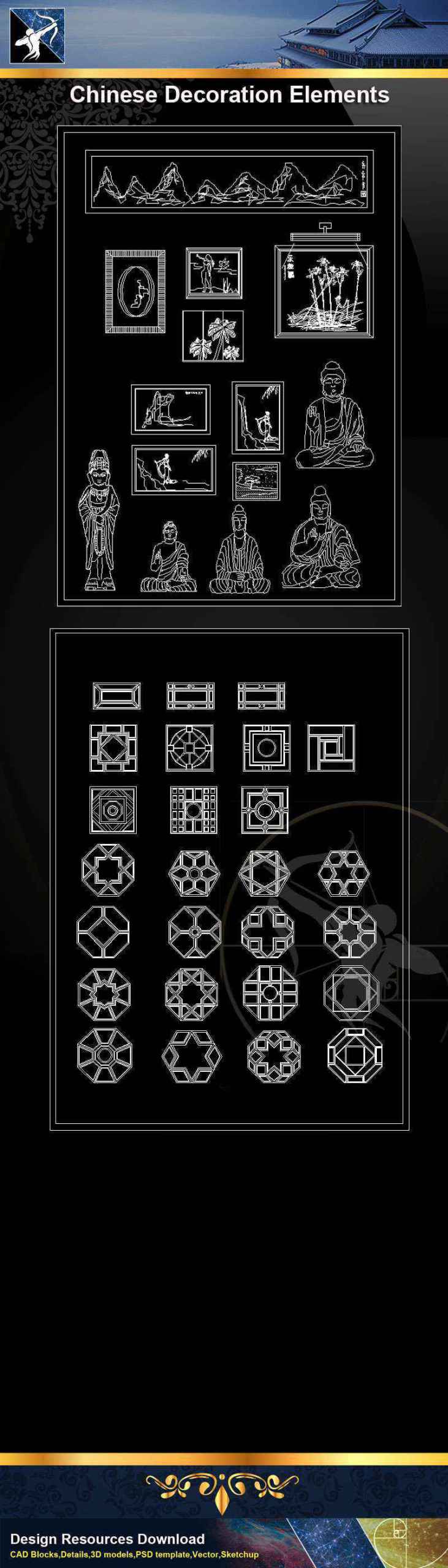 ★【Chinese Decoration Elements】@Autocad Blocks,Drawings,CAD Details,Elevation - Image 2
