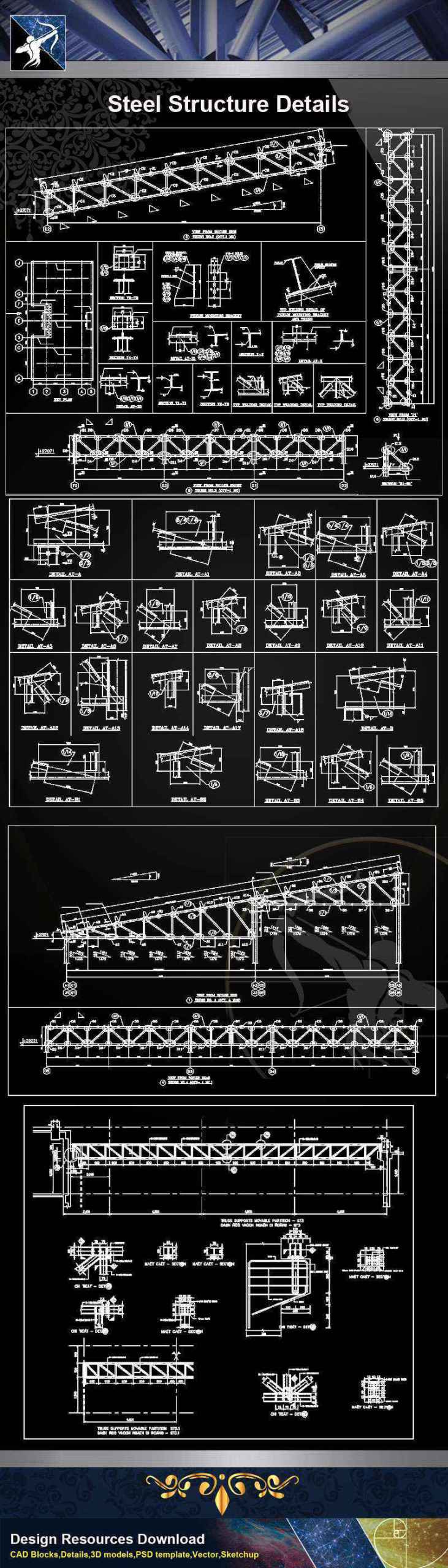 【Architecture CAD Details Collections】Steel Truss Structure Details - Image 4