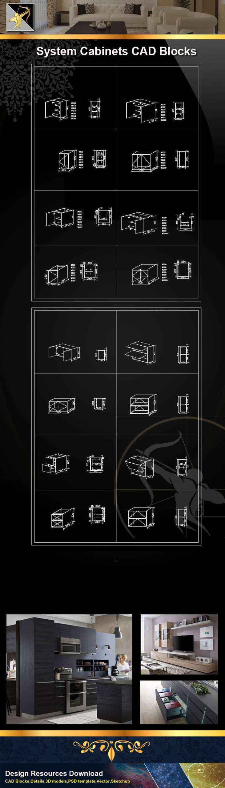 ★【 System Cabinets CAD Drawings V.2】@Autocad Blocks,Drawings,CAD Details,Elevation - Image 3