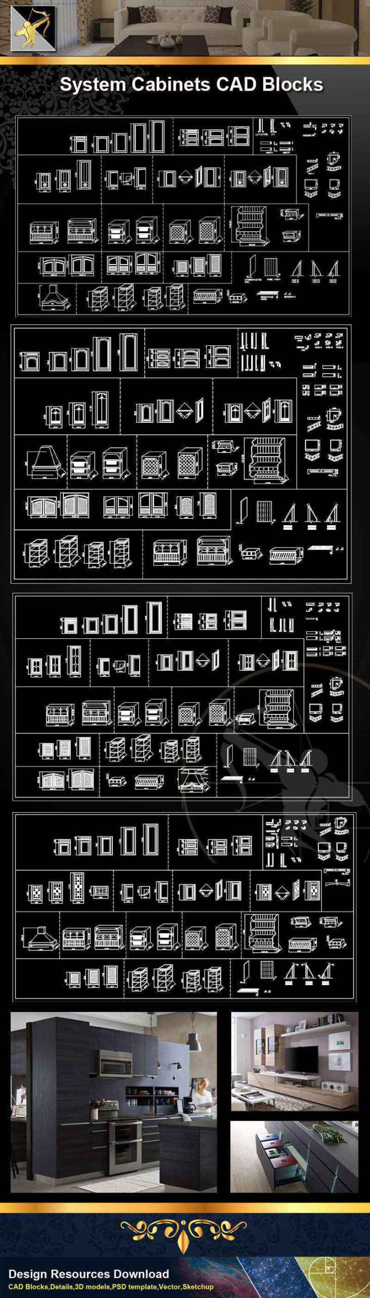 ★【 System Cabinets CAD Drawings V.1】@Autocad Blocks,Drawings,CAD Details,Elevation