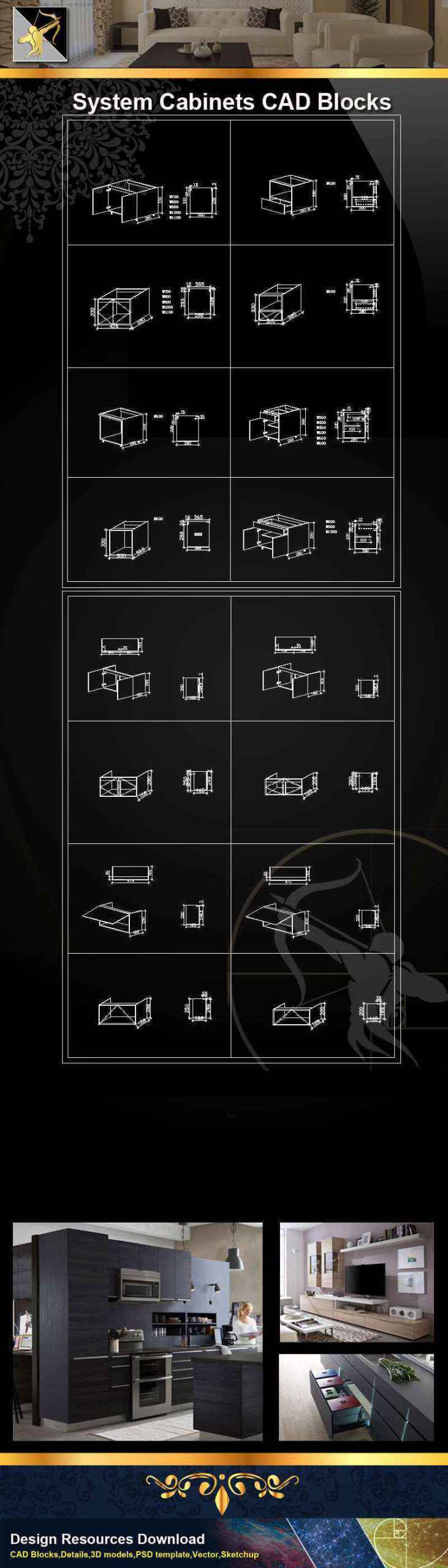 ★【 System Cabinets CAD Drawings V.2】@Autocad Blocks,Drawings,CAD Details,Elevation - Image 2