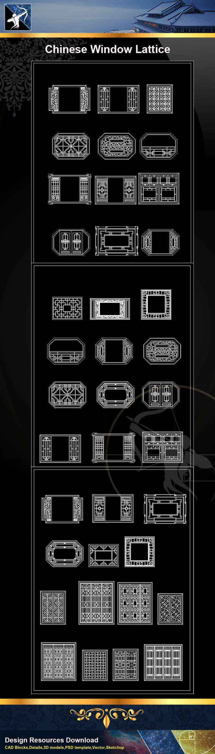 ★【Chinese Window Lattice CAD Blocks】@Autocad Blocks,Drawings,CAD Details,Elevation