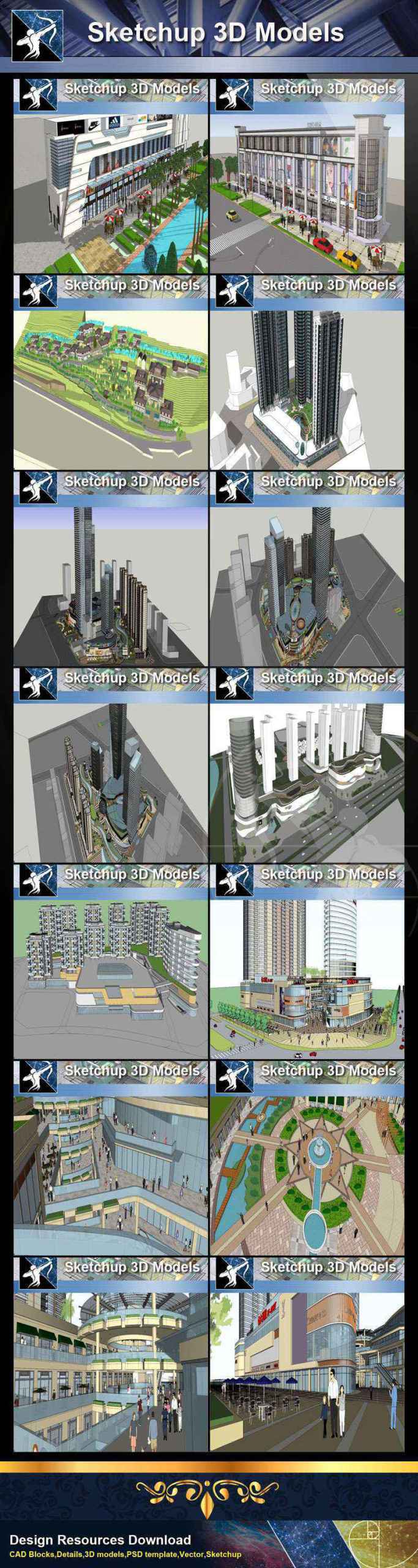 ★Best 50 Types of City Design,Commercial Building Sketchup 3D Models Collection