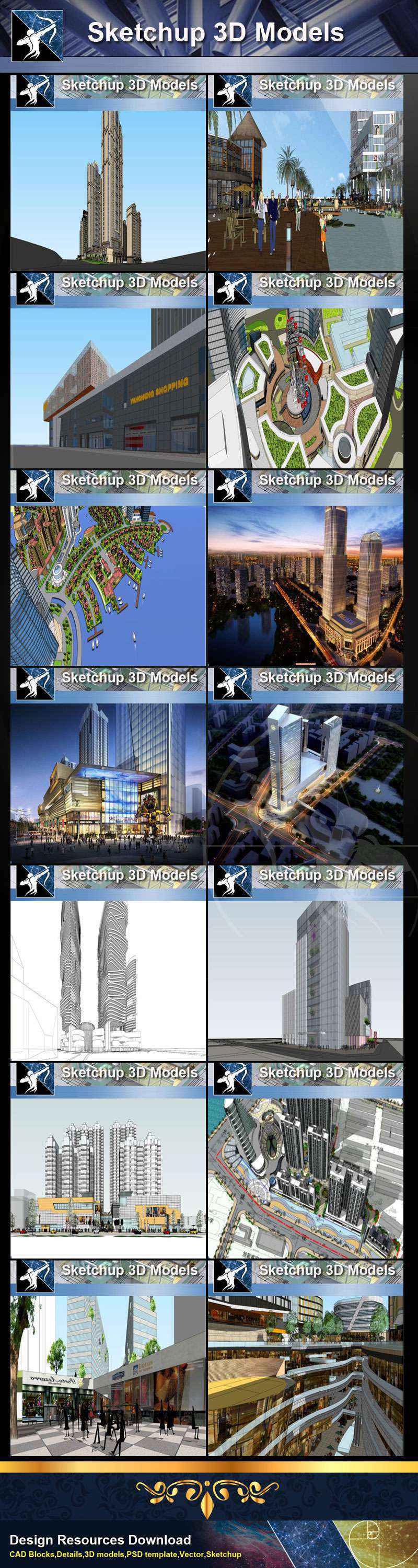 ★Best 25 Types of Mix Commercial,Residential Building Sketchup 3D Models Collection