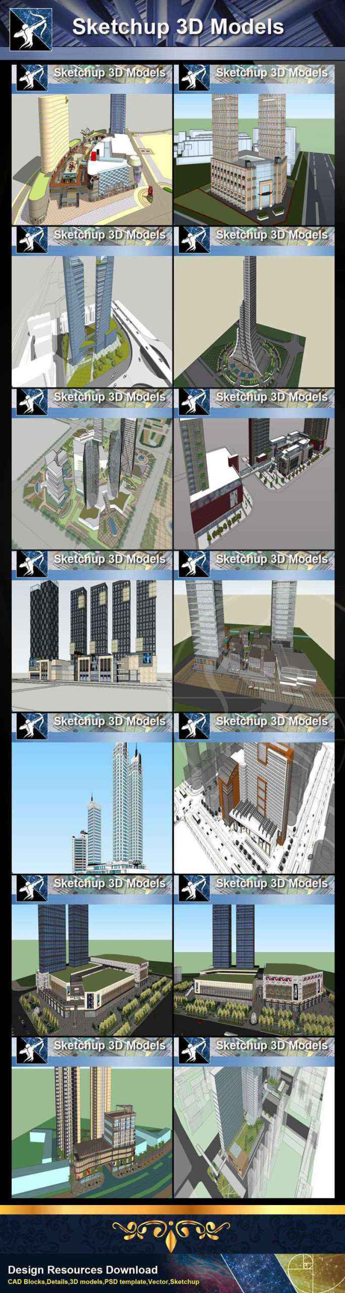 ★Best 50 Types of City Design,Commercial Building Sketchup 3D Models Collection