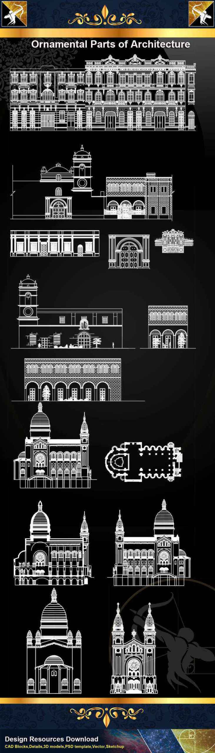 ★【Ornamental Parts of Architecture -Decoration Element CAD Blocks V.5】@Autocad Decoration Blocks,Drawings,CAD Details,Elevation