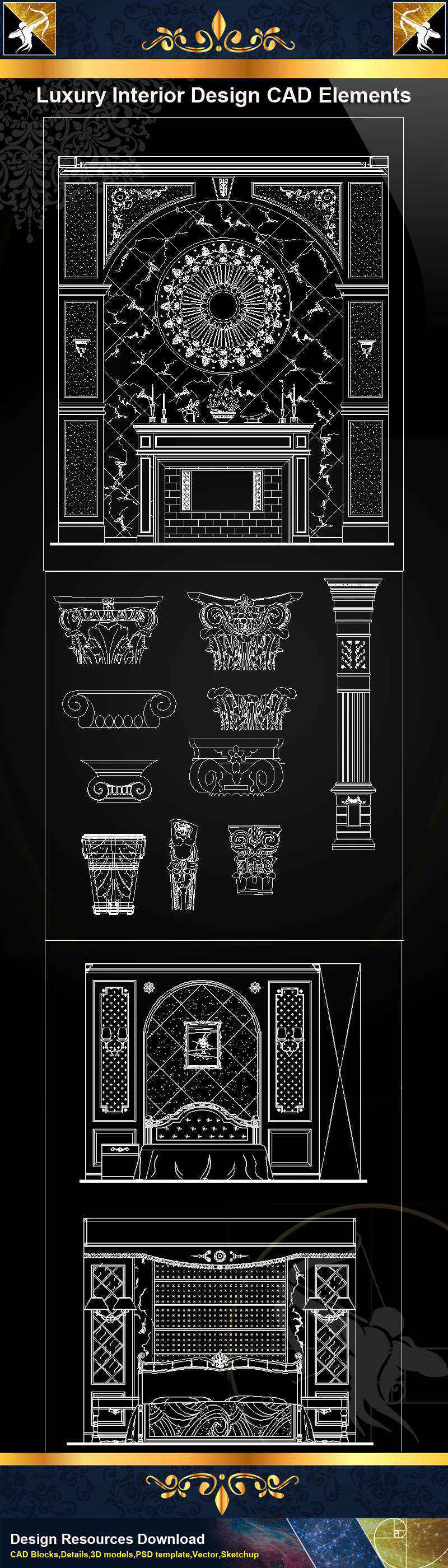 ★【Luxury Interior Design CAD Elements】@Autocad Decoration Blocks,Drawings,CAD Details,Elevation