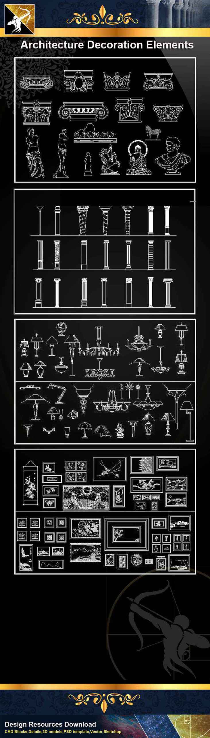 ★【 Architecture Decoration Elements V.1】@Autocad Decoration Blocks,Drawings,CAD Details,Elevation - Image 2