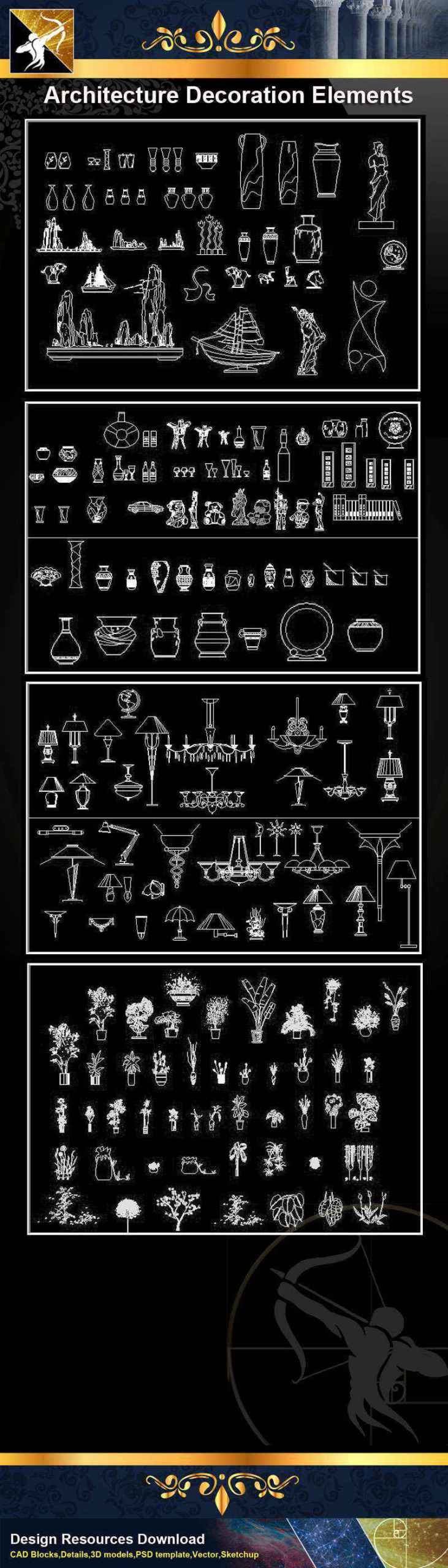 ★【 Architecture Decoration Elements V.1】@Autocad Decoration Blocks,Drawings,CAD Details,Elevation - Image 3