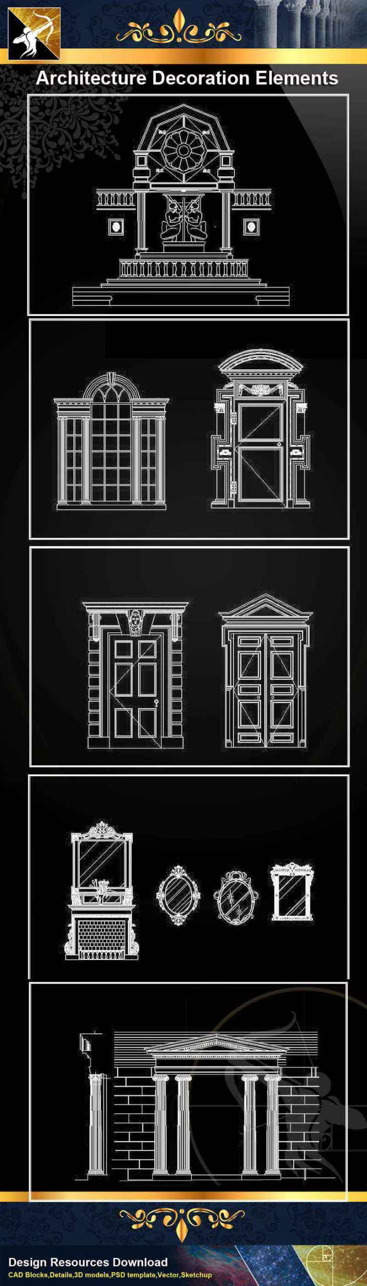 ★【 Architecture Decoration Elements V.3】@Autocad Decoration Blocks,Drawings,CAD Details,Elevation - Image 3
