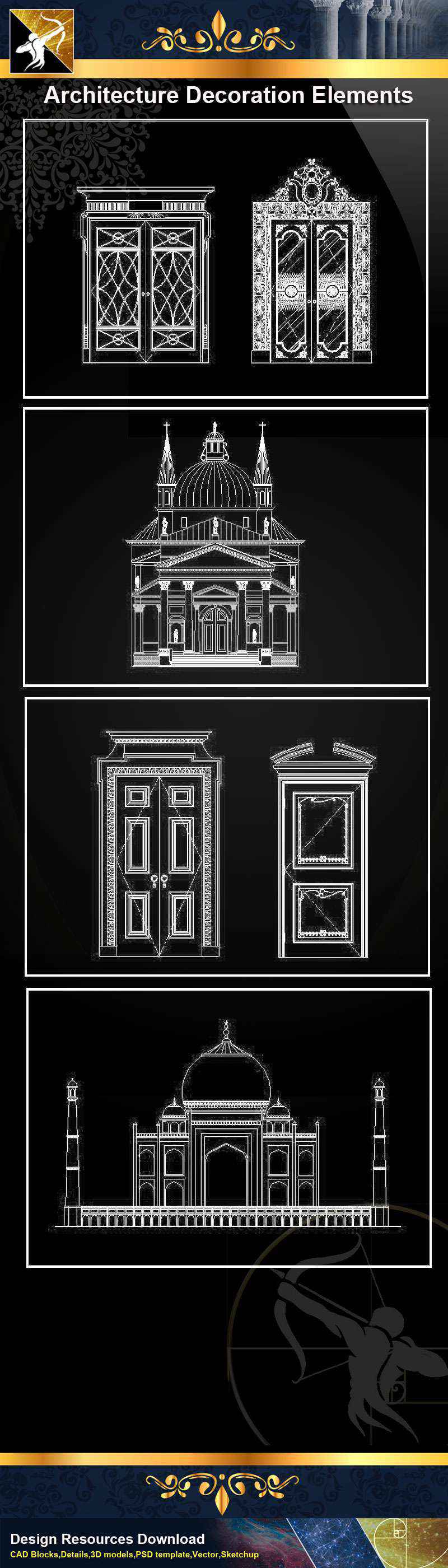 ★【 Architecture Decoration Elements V.3】@Autocad Decoration Blocks,Drawings,CAD Details,Elevation