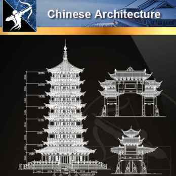 ★【Chinese Architecture-Tower CAD Drawings】@Autocad Blocks,Drawings,CAD Details,Elevation