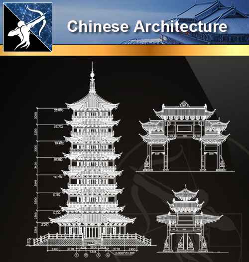★【Chinese Architecture-Tower CAD Drawings】@Autocad Blocks,Drawings,CAD Details,Elevation