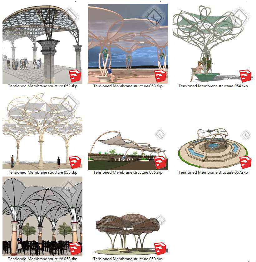 【Sketchup 3D Models】19 Types of Tensioned Membrane Structure Sketchup Models V.3