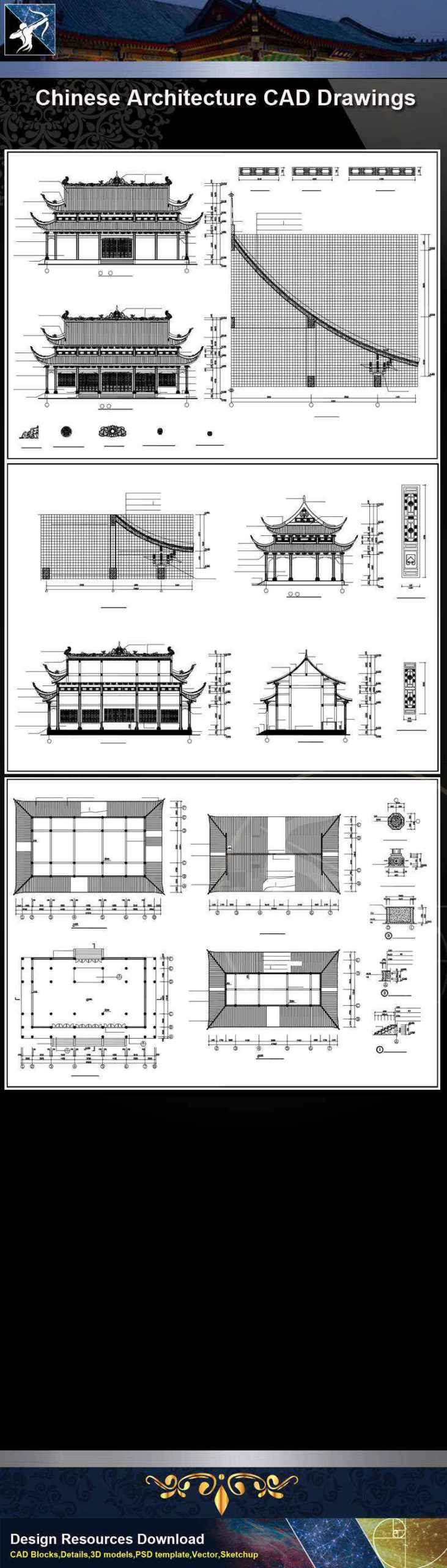 ★【Chinese Architecture CAD Drawings】@Chinese Grand Hall Drawings,CAD Details,Elevation - Image 2