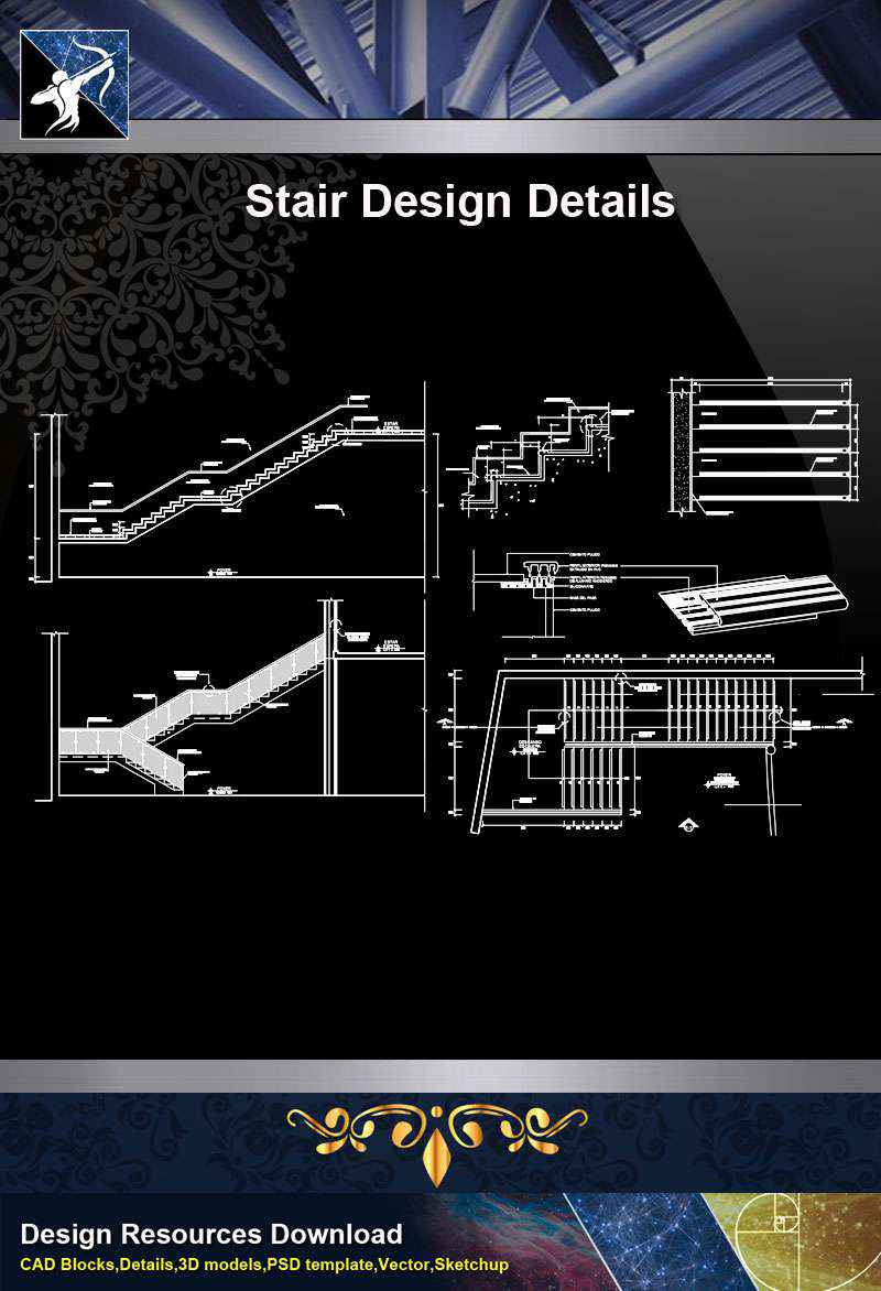 【Architecture CAD Details Collections】Stair Design Drawing, CAD Details