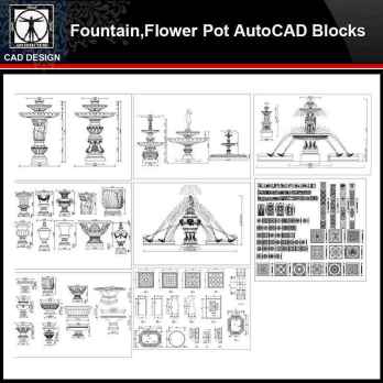 ★【Fountain,Flower Pot Autocad Blocks】All kinds of CAD blocks Bundle
