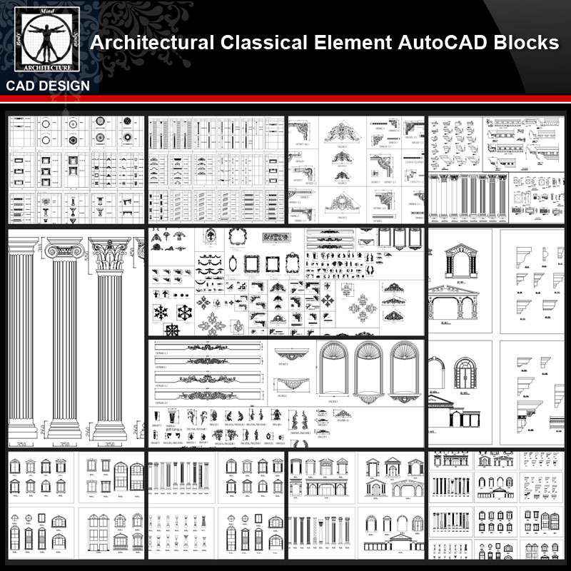 ★【Architectural Classical Element Autocad Blocks V.2】All kinds of architecture decorations CAD blocks Bundle