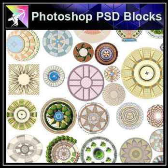 ★【PSD Landscape layout design Blocks 】Paving, round plaza  PSD Landscape Blocks