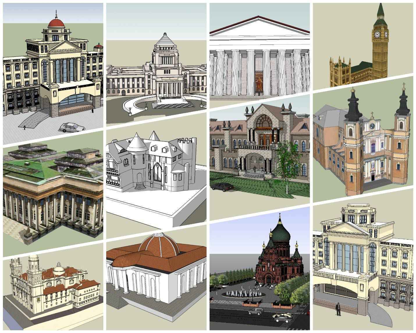 【Sketchup Architecture 3D Projects】European Classical Architecture Sketchup 3D Models V1