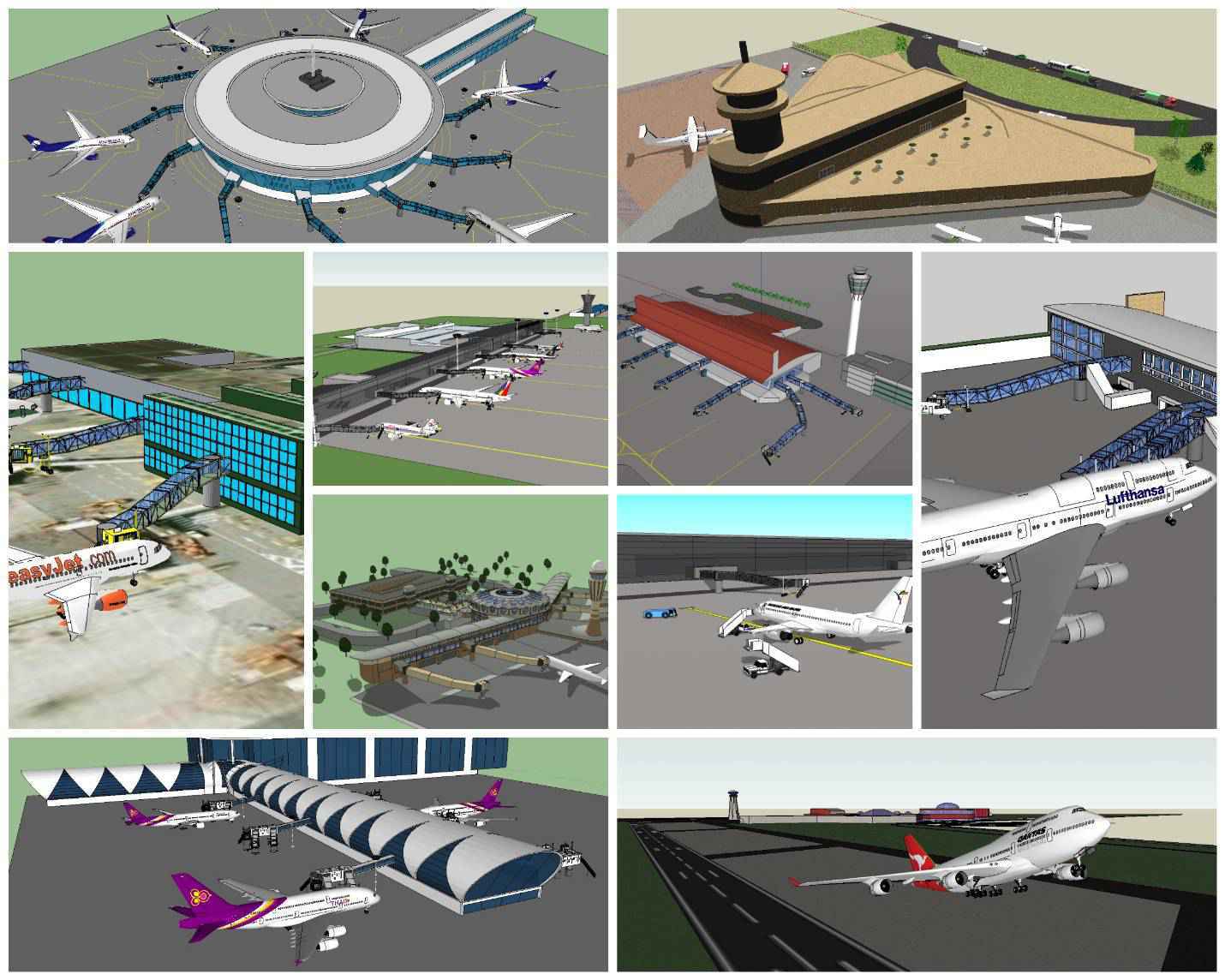 💎【Sketchup Architecture 3D Projects】10 Types of Airport Design Sketchup 3D Models V2