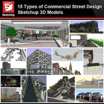 💎【Sketchup Architecture 3D Projects】15 Types of Commercial Street Design Sketchup 3D Models V5