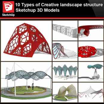 💎【Sketchup Architecture 3D Projects】10 Types of Creative landscape  structure Sketchup 3D Models V4