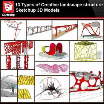 💎【Sketchup Architecture 3D Projects】13 Types of Creative landscape  structure Sketchup 3D Models V5